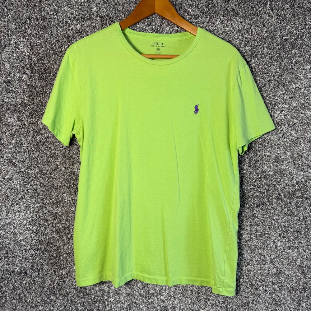 Polo Ralph Lauren Mens Lime Green Purple Pony Cotton T-Shirt Size Medium M